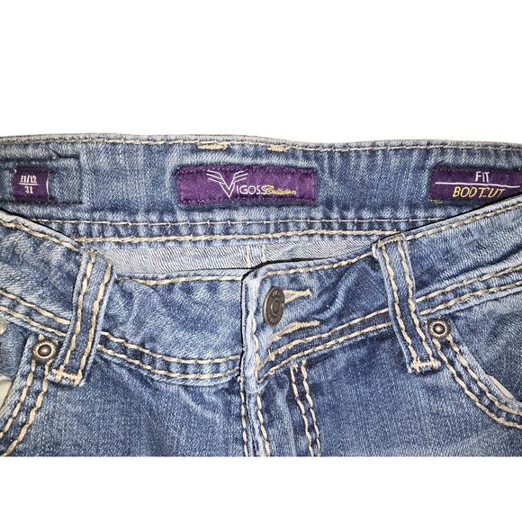 Vigoss Blue Boot Cut Jeans with Distressing and Faded Wash - Picture 2 of 9